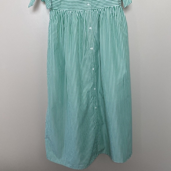 English Factory Tie Sleeve Bow Bardot Dress Striped Green and White Size M - Picture 5 of 16